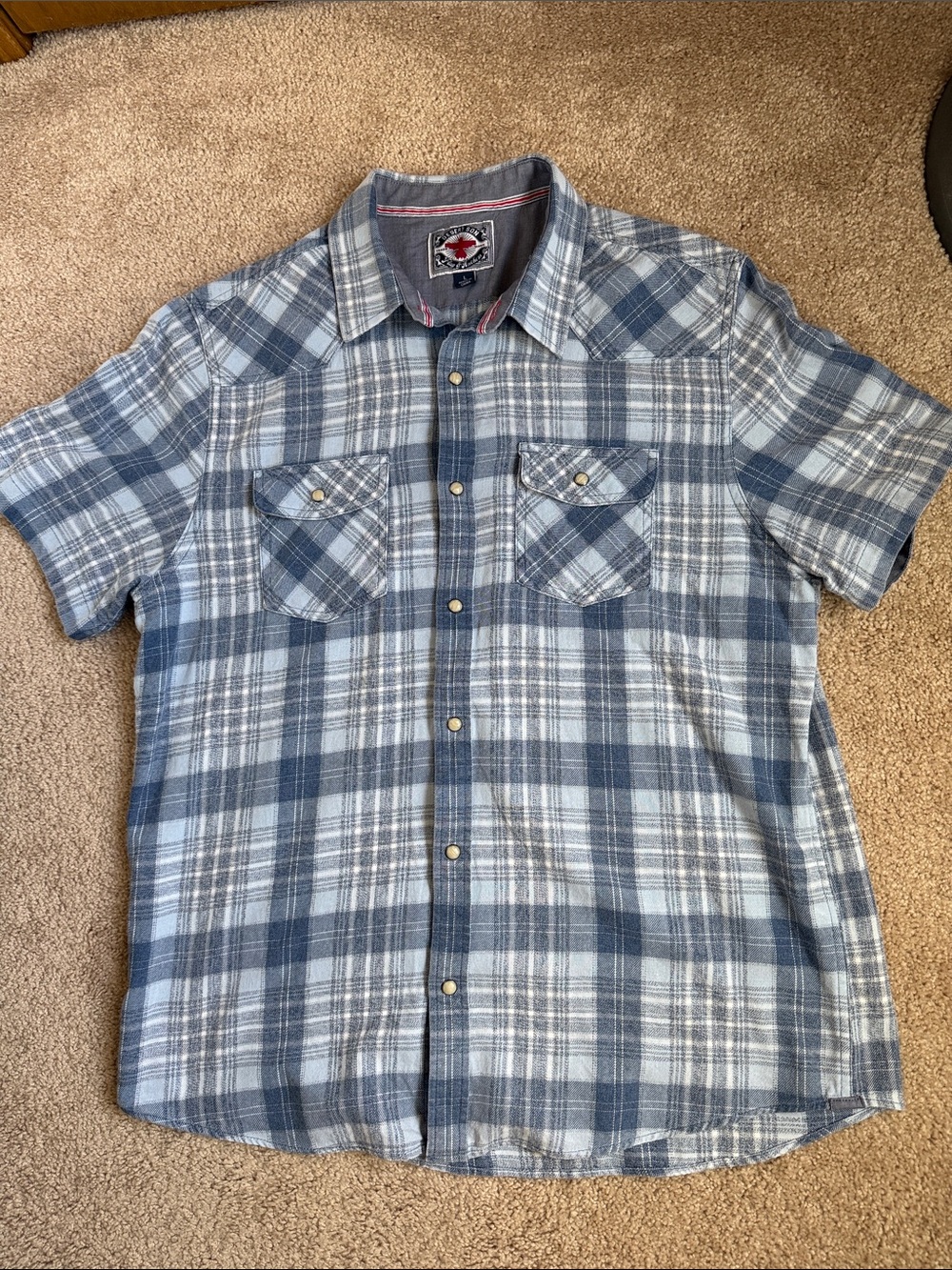 Flag & Anthem Desert Son Blue & Grey Plaid Pearl Snap Western Plaid Shirt.